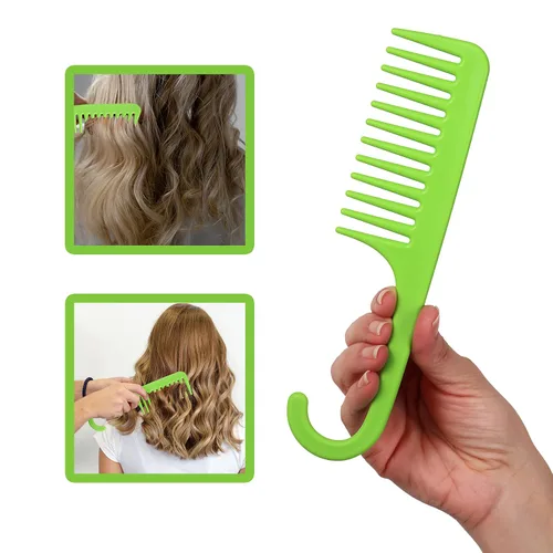 Vista 2 de Allegro Combs Peine de ducha con gancho para cabello rizado, para desenredar en húmedo o seco, 1 unidad, color verde