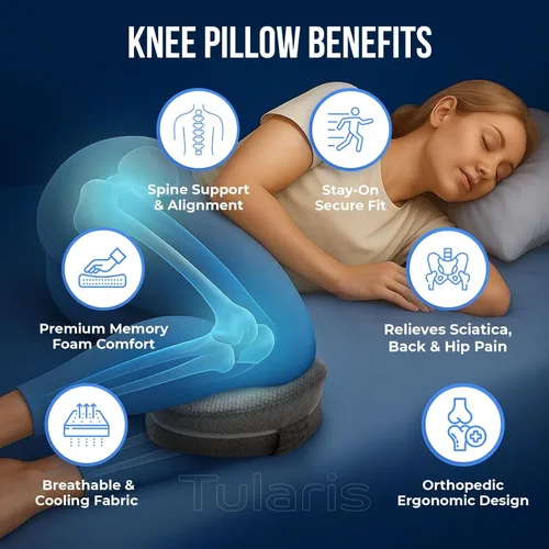 Vista 3 de Almohada de rodilla de espuma viscoelástica para personas que duermen de lado, dolor de cadera con correa ajustable, almohada entre las piernas