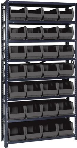 Vista 282 de Quantum QSBU-245BK Heavy Duty Shelving Unit with (7) Shelves and (24) QUS245 Black Bins for Garage Warehouse Storage Distribution 400 lb Load