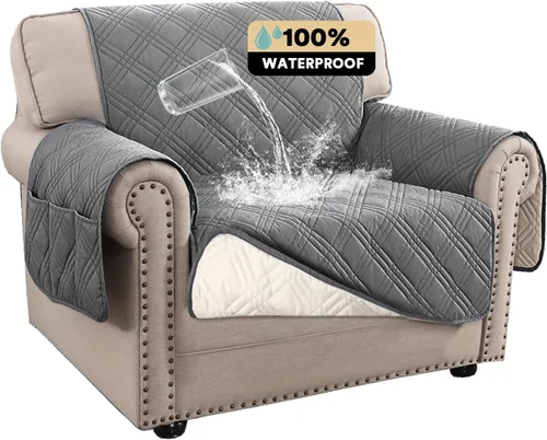 Vista 40 de PrinceDeco Fundas 100% impermeables para sofá biplaza de 2 cojines, fundas impermeables y lavables para sofá con bolsillo lateral, protector