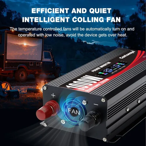 Vista 7 de Cantonape 1000W/2000W (Peak) - Inversor de corriente de auto DC 12 V a 110 V AC convertidor con pantalla LCD enchufe AC Dual y cargador USB dual