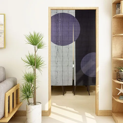 Vista 2 de LIGICKY Cortina japonesa Noren para puerta, diseño de círculo, estampado, para decoración del hogar, 33.5 x 59 pulgadas