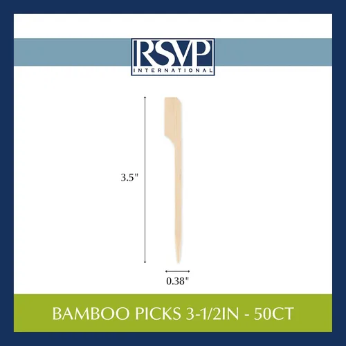 Vista 7 de RSVP International Palillos de bambú compostables para servir y cócteles, aperitivos, 50 unidades, 3.5 pulgadas
