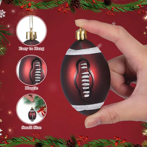 Vista 4 de Toyvian 6 adornos de fútbol de Navidad, decoraciones de bolas de árbol de Navidad para deportes de fútbol, decoraciones de fiesta de Navidad