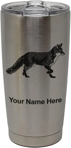 Vista 34 de LaserGram Vaso aislado al vacío de 20 onzas, zorro, grabado personalizado incluido (negro)