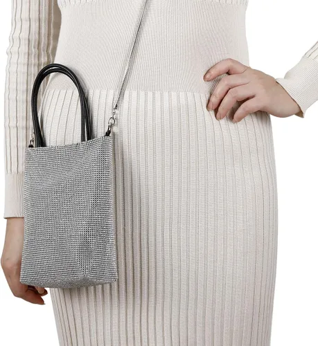 Vista 2 de Bolso de mano con borlas de cristal con asa de muñeca, para cóctel, fiesta, boda, noche