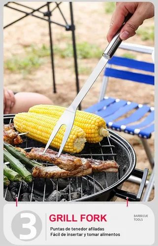 Vista 4 de Parrilla BBQ Accesorios de BBQ, Herramientas de Parrilla de Acero Inoxidable Accesorios para Asar Juego de Parrilla Accesorios de Parrilla