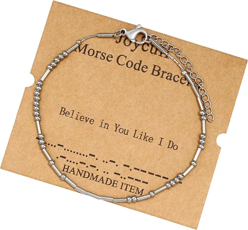 Vista 116 de JoycuFF Pulseras inspiradoras de código morse para mujeres, cuentas de plata, joyería con mantra de motivación, regalos para ella
