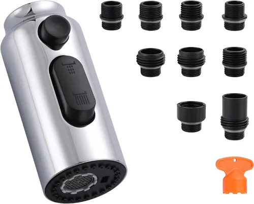 Vista 22 de Cabezal de Repuesto para Rociador de Grifo Extraíble, Cabezal de Rociador Extraíble Negro de 3 Funciones con 9 Adaptadores para Grifo de Fregadero