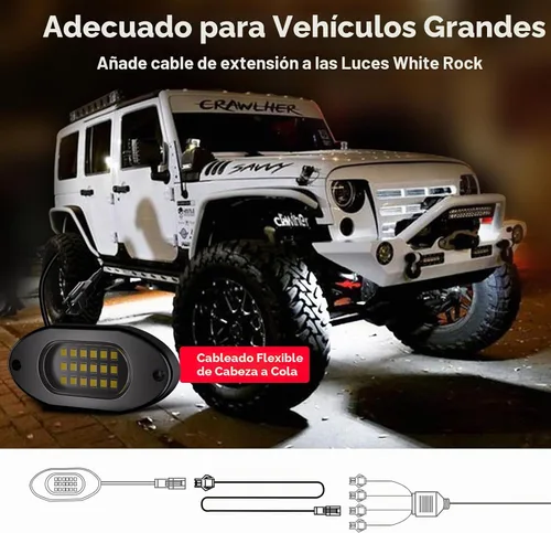 Vista 5 de Honalia Cable de Extensión de Luz de Roca Blanca Pura 4 PIEZAS, Cable de Extensión 47 Pulgadas 2 Pines, Luces LED Blancas de 6000K para Camiones UTV
