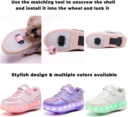 Vista 5 de Zapatillas de patinaje LED para niñas y niños con ruedas