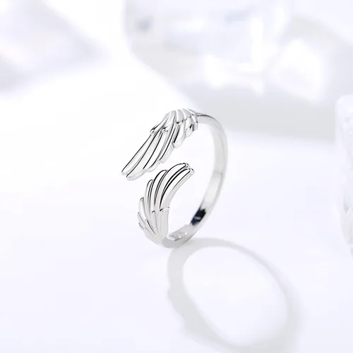 Vista 4 de YLT Anillo de plata de ley 925 con alas de ángel, ajustable, delicado, para mujeres y niñas, Metal