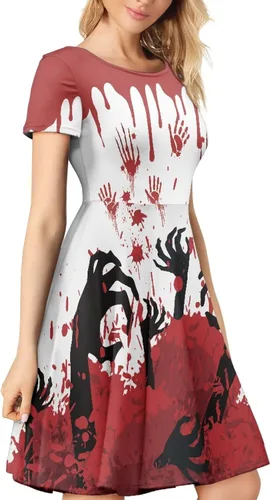 Vista 4 de Youngerbaby Cool Maid - Vestido de Halloween para mujer, vestido midi de verano, vestido casual con vuelo, para festivales