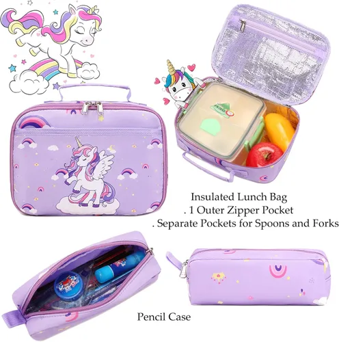 Vista 61 de Juego de mochila para niñas con diseño de unicornio, mochila escolar para niños, mochila para libros para niñas, set 3 en 1, regreso a clases