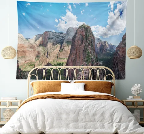 Vista 5 de Lunarable Zion - Tapiz del parque nacional, senderismo, aventura, fotografía de naturaleza de ángeles con cielo, decoración de tela para colgar