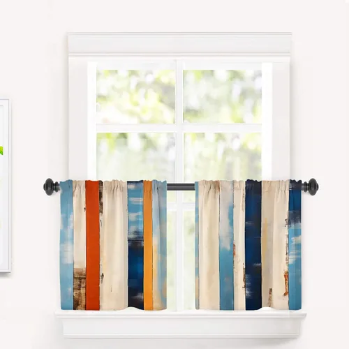 Vista 39 de Cortinas opacas de poliéster multicapa para cafetería, con diseño de diamantes, 2 unidades, 26 x 24 pulgadas