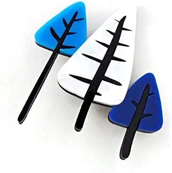 Vista 5 de Mid Century Modern Blue Trees Brooch, Unique Vintage 1950s Style Novelty Brooch, Handmade Brooch Pin