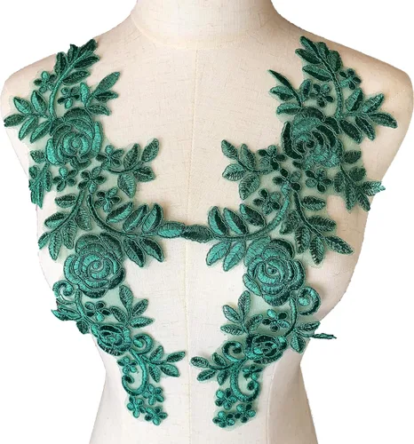 Vista 11 de Worlds 1 par de parches de tela de encaje burdeos bordado apliques de encaje motivo floral vestido de novia costura adornos decoración 13.8 x 5.7 in