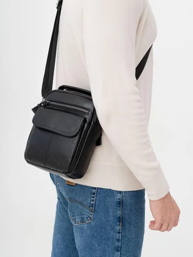Vista 3 de NIUCUNZH Monederos y bolsos de hombre pequeños, mini mensajero de cuero genuino y bolso de hombro para hombres con muchos bolsillos con cremallera