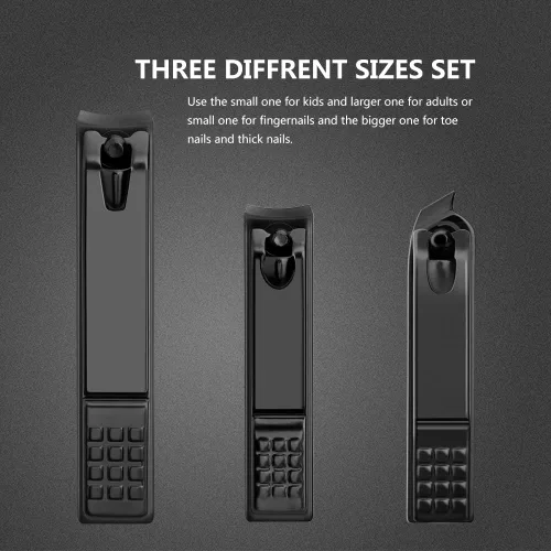 Vista 2 de Juego de cortaúñas de acero inoxidable negro mate, uñas gruesas y encarnadas, perfecto 3 cortadores de uñas para hombres y mujeres (negro)