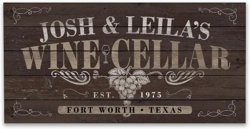 Vista 8 de Personalized Wine Cellar 12x24 Stretched Canvas Ready to Hang – Custom Wall Art with Name, Year, and Location, Rustic Wood Style Design for Home Bar