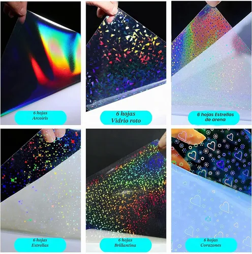Vista 2 de 36 hojas de papel adhesivo holográfico transparente autoadhesivo, hojas laminadas 8.5x11 Inch Transparent Cold Self-Adhesive Laminating Waterproof