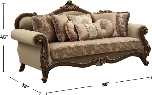 Vista 3 de Acme Mehadi - Sofá tapizado de terciopelo con 8 almohadas en nogal