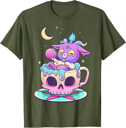 Vista 88 de Kawaii Pastel Goth Cute espeluznante Pentáculo Baphomet - Camiseta de cabra, Negro