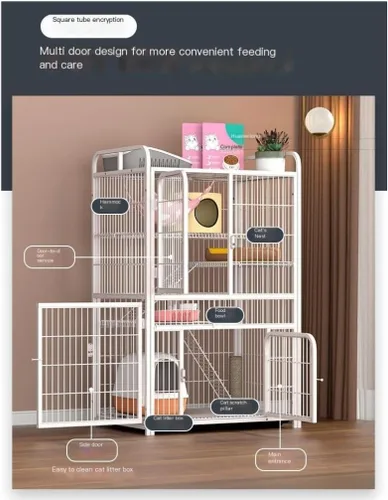 Vista 4 de Casa de lujo para gatos, jaula para gatos, espacio libre, jaula para gatos, casa de tres pisos, casa para gatos, gabinete de gato, nido de gato