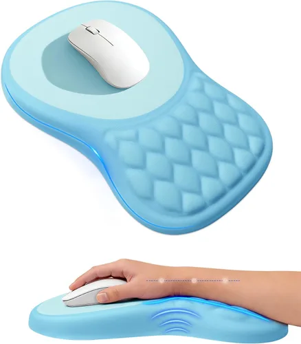 Vista 10 de Alfombrilla de mouse ergonómica con reposamuñecas, soporte de espuma viscoelástica con diseño de pendiente, superficie de licra lisa, base