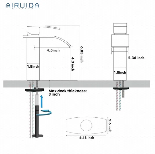 Vista 6 de Airuida Grifo de baño de cascada negro mate, grifo de lavabo de baño de un solo agujero, grifo de lavabo de lavabo de autocaravana, grifo mezclador