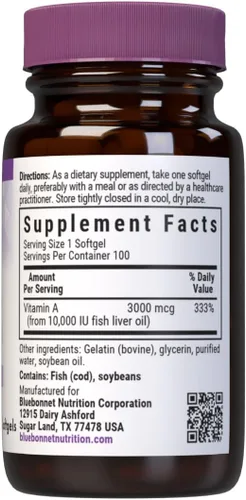 Vista 2 de Bluebonnet Nutrición Vitamina A 10,000 UI de aguas profundas, agua fría, aceite de pescado - Para la salud ocular y la función inmunológica* - Sin