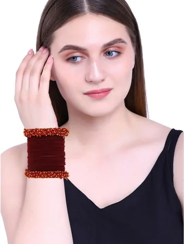 Vista 4 de Efulgenz Indian Bangle Set Faux Pearls Beads Plain Velvet Bracelet Bangle Jewelry for Women