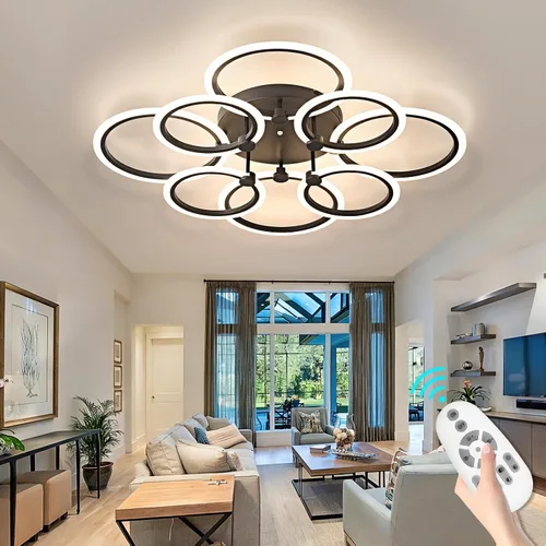 Vista 13 de Lámpara de techo LED, lámpara de techo moderna de 6 anillos, 77 W regulable 3000K a 6500K, luz de techo blanca con control remoto para sala