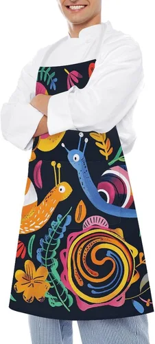 Vista 4 de MUSM Apron for Adults - 27.6 X 31.5 Inch, Heavy-Duty Polyester Aprons with Two Large Pockets, Waterproof Snail And Flower Kitchen Apron for Cooking