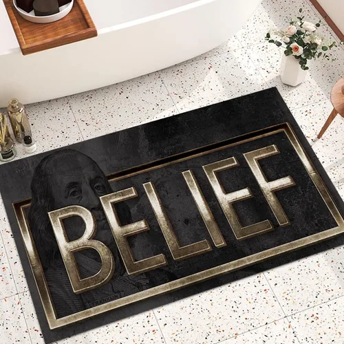 Vista 34 de GUBIYU Juego de 2 alfombras y tapetes de cocina color beige y dorado para billetes de 100 dólares, alfombra divertida y fresca para baño