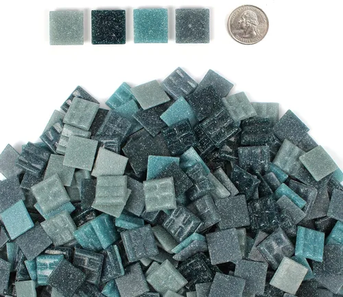 Vista 2 de Azulejos de mosaico coloridos para manualidades y arte de bricolaje (azul, 1 lb)