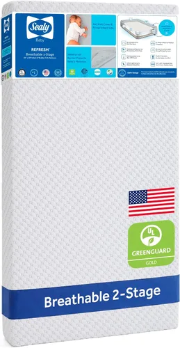 Vista 10 de Sealy Baby Colchón de cuna infantil de 2 etapas Plus ajuste de cama infantil, transpirable, resistente a las manchas, doble firmeza y ligero