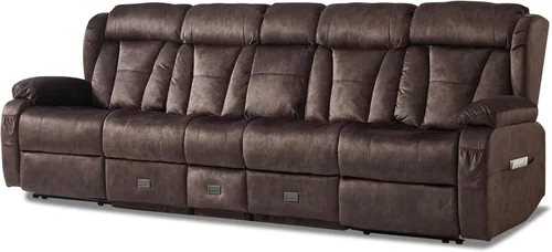 Vista 20 de Sofá biplaza reclinable manual de 110 pulgadas, sillón reclinable de 4 asientos con consola, mesa plegable y salidas integradas, sofá reclinable