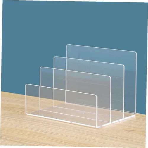 Vista 7 de Organizador de archivos de acrílico transparente, soporte de escritorio con múltiples compartimentos para libros, documentos, oficina en casa