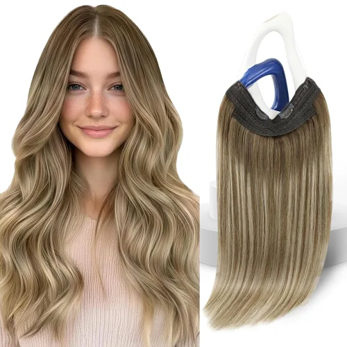 Vista 30 de Sunny - Extensiones de cabello humano real, con cable/hilo y clips ajustables, aplicación invisible, 2.82 onzas, 12 pulgadas, color rubio cenizo