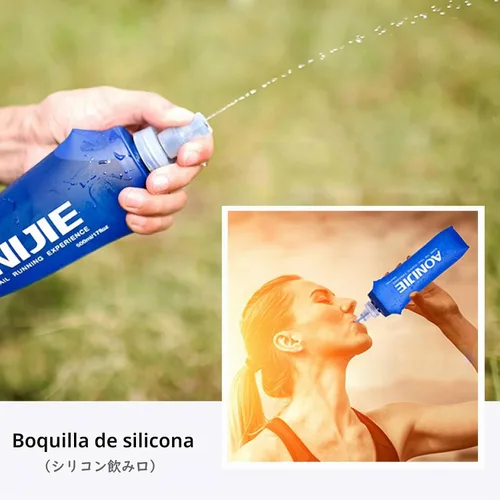 Vista 3 de TRIWONDER Botellas de agua plegables de poliuretano termoplástico sin BPA, frasco plegable para mochila de hidratación - Ideal para correr