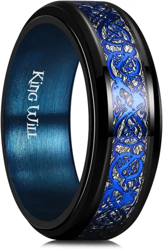 Vista 35 de King Will Anillo giratorio de acero inoxidable 316L para hombres y mujeres, 0.315 in de dragón/nudo celta, anillo para ansiedad para aliviar