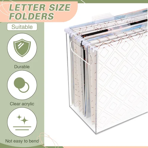 Vista 6 de Thenshop Organizador de archivos acrílicos de 3 piezas, caja de archivos de acrílico para escritorio con asa, carpeta para colgar, caja de archivo