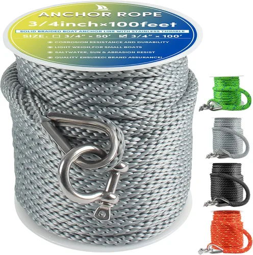 Vista 28 de Cuerda de anclaje premium de 50 pies x 1/2 pulgadas, línea de anclaje trenzada sólida MFP para barco con dedal y grillete - Negro
