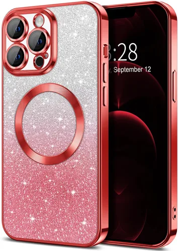 Vista 116 de Hython Funda para iPhone 13 Pro transparente con purpurina magnética [compatible con MagSafe] Protector completo de lente de cámara delgado