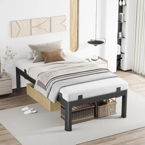Vista 48 de MAF - Base de cama de plataforma de 14 pulgadas para cama individual con listones de madera, base de cama de metal resistente de 3500 libras