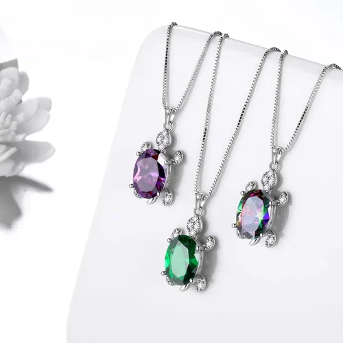 Vista 4 de Aurora Tears Tutrle Jewelry - Collar de plata de ley 925 para mujer, diseño de tortuga de animales marinos, pendientes, anillo, pulsera de circonita