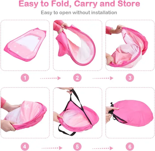 Vista 3 de Costzon Tienda de campaña desplegable de princesa con 100 bolas incluidas, tienda de campaña plegable portátil para niños con bolsa de transporte