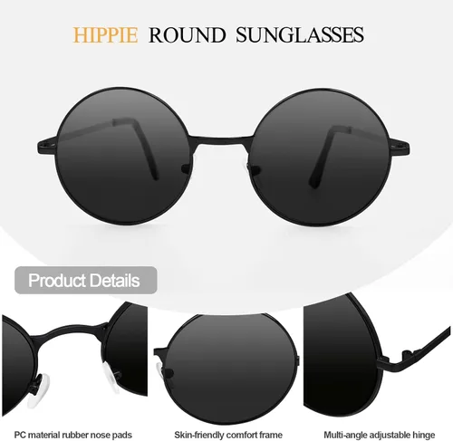 Vista 4 de CHRORINE Gafas de sol hippie redondas de los años 70, lentes retro para mujeres y hombres, accesorio de fiesta, festival, moda, gafas de sol vintage